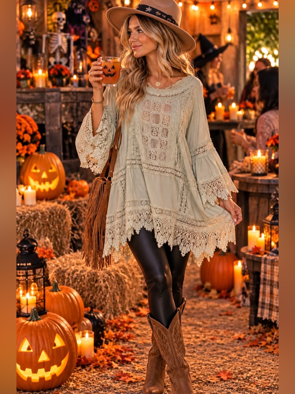 POL womans Light Sage Crochet-Trim Tunic top size L